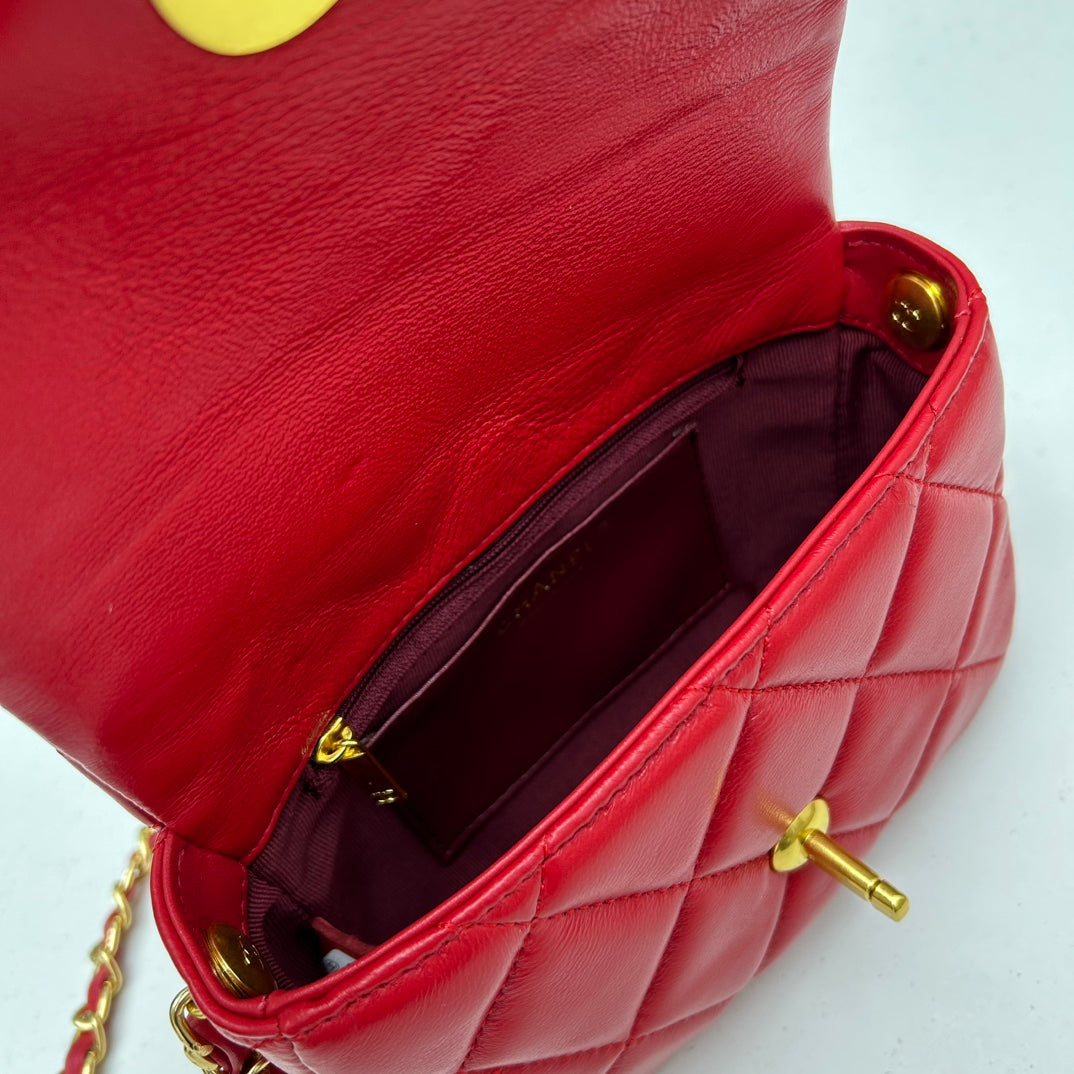CHANEL RED MINI QUILTED LAMBSKIN ACRYLIC COCO LOVE - Image 3