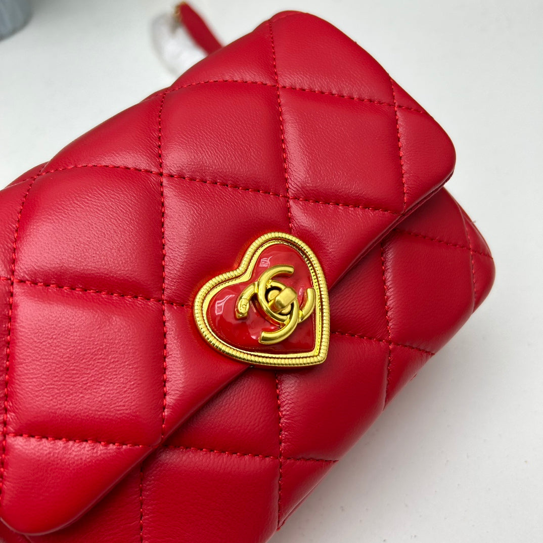 CHANEL RED MINI QUILTED LAMBSKIN ACRYLIC COCO LOVE - Image 4