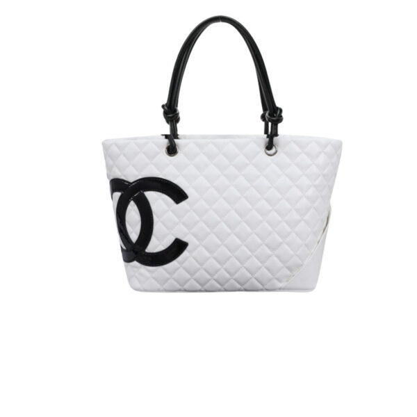 CHANEL CALFSKIN QUILTED LARGE CAMBON TOTE BLACK WHITE 41CM