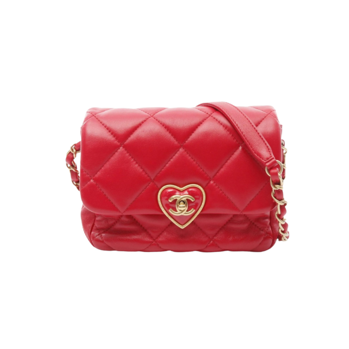 CHANEL RED MINI QUILTED LAMBSKIN ACRYLIC COCO LOVE