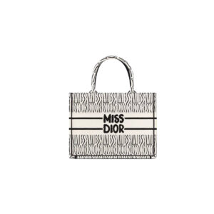 DIOR BOOK TOTE MISS DIOR ALLOVER EMBROIDERY WHITE AND BLACK MEDIUM 26CM