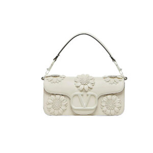 VALENTINO GARAVANI LOCO FLOWER APPLIQUE SHOULDER BAG WHITE